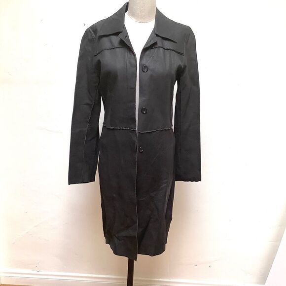 ILLIA Leather Jacket Black Medium Button Front Coat - Picture 1 of 6